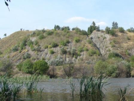 К источнику серебряной воды в Монахово август 2010 . - Террикон на речке Монаховка.JPG