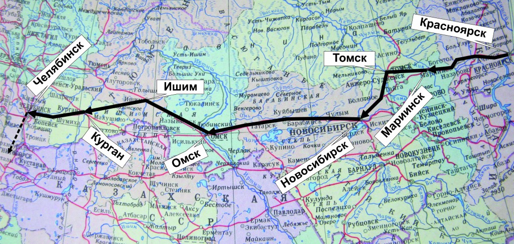 Схема поездки от Красноярска до Челябинска